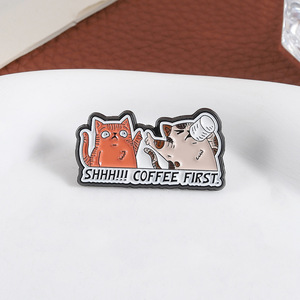 Broche de Metal Fashion com Letras 'Shhh <span class=keywords><strong>Coffee</strong></span> First' para Amantes de Café e Gatos, Pin de Lapela para Decoração de Roupas e Canecas - Product Image 6