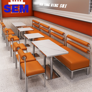 Industrial Style Restaurant Furniture Stainless Steel Wall Card Seat <b>Dining</b> <b>Tables</b> Chairs for Coffee Shops <b>Bars</b> Custom - Product Image 4