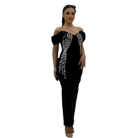 Robe de bal longue noire 2025 à col en V, ornée de diamants faits main, coupe droite, sexy, respirante, antistatique, en Spandex/Polyester, pour cocktail de célébrités