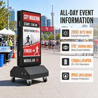 Affichage numérique mobile extérieur double face alimenté par batterie IPS 2000 nits, Android 14, kiosque publicitaire