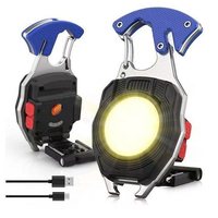 Lampe de poche COB multifonction avec mousqueton, ouvre-bouteille, base magnétique, lampe de travail portable pour le camping, la mécanique et les situations d'urgence