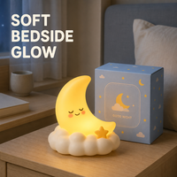 Veilleuse LED personnalisée en vinyle ABS, motif lune et nuage, avec base, lumière douce et chaude pour la décoration de chambre
