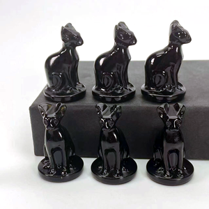 Haute qualité spirituelle roche naturelle 4cm obsidienne Quartz égyptien <span class=keywords><strong>Mau</strong></span> chat pierre de guérison Chakra cristal sculpture pierre précieuse artisanat - Product Image 2
