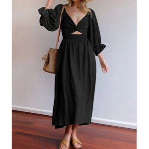 FCJ elegante abito da donna High Street con scollo a metà maniche e decorazione con cerniera lungo fino al pavimento e al ginocchio - Product Image 3