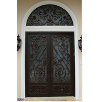 Nouvelle porte d'entrée principale en fer forgé moderne simple à simple ou double battant avec arche en haut, sécurité, isolation phonique