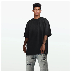 Heavyweight <b>Acid</b> Wash Vintage T-Shirt Men Oversize Plus Size <b>Drop</b> Shoulder Comfortable Knitted Fabric Breathable 100% Cotton - Product Image 1