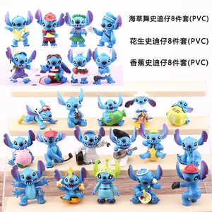 Kawaii 8 piezas en un conjunto azul Stitch Angel Lilo PVC figuras Mini coche ornamento modelo creativo Stitch estatua figura