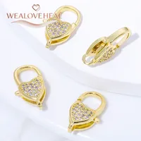 Connecteurs de Fermeture Cœur en Laiton Plaqué Or 18K Incrustés de Zircon Cubique pour Bijoux, Fermoirs pour Bracelets, Accessoires de Fabrication DIY