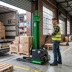 1 Ton 1.3m 2m Lift Portable Self Loading <strong>Stacker</strong> Battery Powered Pedestrian <strong>Stacker</strong> For Van Delivery And Material Handling - Product Image 2