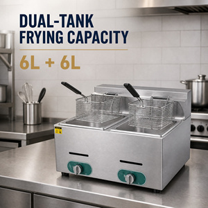 <span class=keywords><strong>Friteuse</strong></span> professionnelle <span class=keywords><strong>double</strong></span> cuve <span class=keywords><strong>à</strong></span> <span class=keywords><strong>gaz</strong></span> 6L+6L, <span class=keywords><strong>double</strong></span> panier, de comptoir, pour frites, poulet et poisson, compatible GPL et <span class=keywords><strong>gaz</strong></span> naturel - Product Image 2