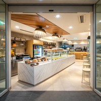 Comptoir de présentation de pain commercial haut de gamme sur mesure avec éclairage LED, design écologique, style marbre, vitrine de boulangerie pour les magasins de détail
