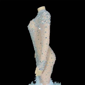 Vestido de noche transparente de lujo con <span class=keywords><strong>plumas</strong></span> de cristal para mujer, vestido largo Sexy de sirena de manga larga para fiesta de boda - Product Image 5