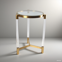 Table basse moderne personnalisée en acrylique ronde avec base en laiton doré Mobilier de salon de luxe pour usage domestique