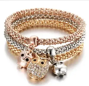 HZS61A18-10 Mode Elastische Charme Armbanden Sieraden Goud En Verzilverd Uil Steentjes Ketting Armbanden