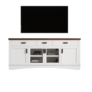 Mueble de TV Moderno de Madera Blanca de 67 Pulgadas de Ancho con Puertas y Cajones de Almacenamiento, Estantes Ajustables, Muebles para Sala de Estar - Product Image 1