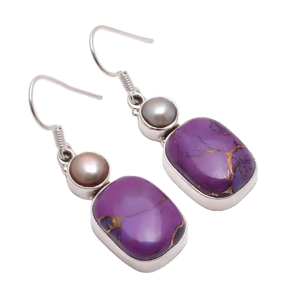Marvelous purple copper turquoise and pearl earrings women fashion 925 sterling silver jewelry buy online custom wholesale