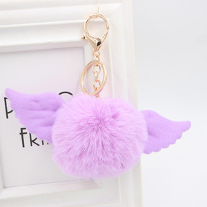 Filles cadeau mignon ange aile <span class=keywords><strong>Pom</strong></span> <span class=keywords><strong>Pom</strong></span> porte-clés moelleux lapin boule de fourrure porte-clés <span class=keywords><strong>Pompon</strong></span> porte-clés charme pendentif aile en peluche porte-clés - Product Image 4