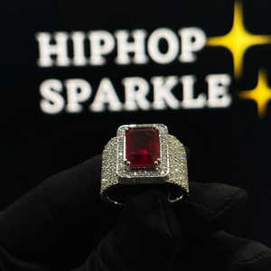 Red Emerald Cut Iced Out <b>Ring</b> for <b>Men</b> Hip Hop 925 Sterling Silver Moissanite Diamond Luxury Bling Engagement Fashion - Product Image 1