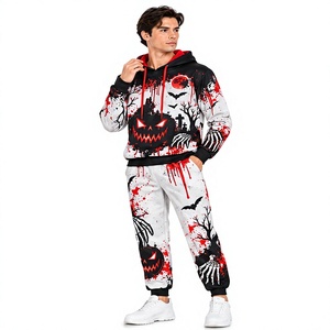 Conjunto Deportivo de Halloween para Hombre, Sudadera con Capucha Extra Grande, Pantalones Deportivos, Estampado Gráfico, Forro Polar, Ropa Deportiva Informal de Invierno - Product Image 1