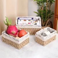 Handgemaakte hangende opbergmand van papieren touw met katoenen kantvoering, voor keuken, fruit, snacks, ecologisch verantwoorde, geweven decoratie