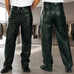 <b>Mens</b> Genuine Cowhide <b>Leather</b> Windproof Relaxed Straight-Leg Riding <b>Pants</b> - Product Image 2
