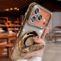 Coque magnétique scintillante avec support pour iPhone 17, 16, 15, 11, 12, 14, 13 Pro Max, placage souple, diamant brillant, luxe, pour iPhone 17 Air