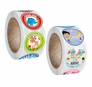 Vente en gros de 500 pièces d'autocollants adhésifs en PVC de 1 pouce pour récompense et éloge, rouleau pour sac cadeau pour enfant, boîte d'emballage, décoration - Product Image 3