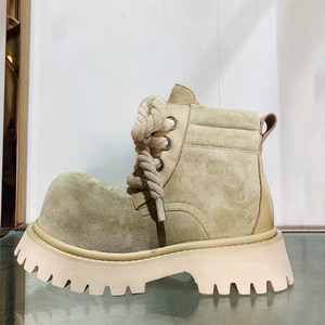 Botas Cortas de Piel Vacuna Auténtica <span class=keywords><strong>para</strong></span> <span class=keywords><strong>Mujer</strong></span>, con Cordones, Estilo Británico, Tacón Grueso, Forro de Piel de Oveja, Nueva Llegada - Product Image 1