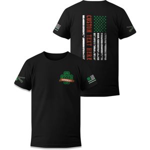 Camiseta del Día de San Patricio para hombre, diseño de la bandera irlandesa con trébol, texto personalizado, manga corta, 100% algodón, transpirable, tejido de punto. - Product Image 1