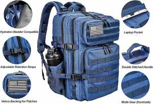 Mochila Táctica Azul de 45L, Mochila Grande para Exteriores con Sistema MOLLE para Hombre y Mujer, Diseño Geométrico de Moda - Product Image 4