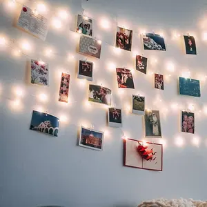 Luzes de corda de fadas personalizadas com 50 LED 17Ft, clipe de foto, luzes de corda com 50 clipes transparentes, decoração de parede, decoração de casamento