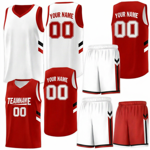 Conjunto de Uniforme de Baloncesto Reversible Personalizado, Blanco y Rojo, Malla sin Mangas, Secado Rápido, Impresión de Nombre y Número del Equipo, OEM, Unisex para Adultos - Product Image 1