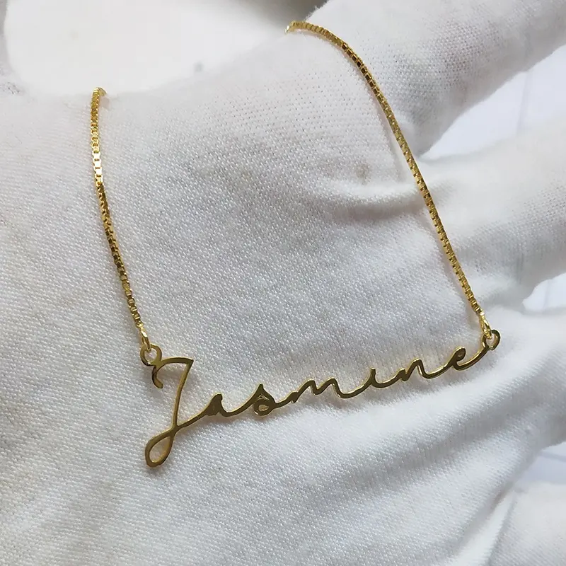 Design Your Own Name Necklace Customized Gold Box Chain Names Pendant Girls Script Initial Letter Women Jewelry