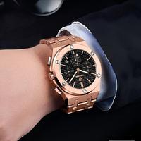 TEVISE T830B Herren Edelstahl-Uhren Luxus Klassische Mode Original Quarz Wasserdicht Leuchtend Datum Armbanduhr für Männer