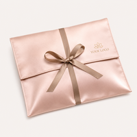 Pochette de luxe en satin brillant avec nœud en ruban, logo personnalisé, pochette enveloppe en soie pour emballage d'extensions capillaires, idéale pour les salons