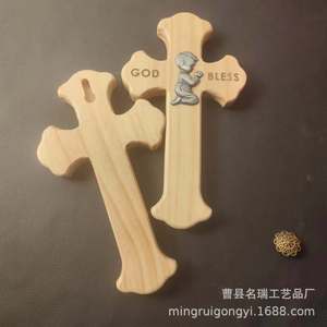Wooden Cross Pine Wood Wall Mount Easter Decoration Handmade Indoor Use - Product Image 2