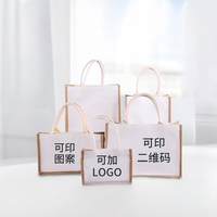 Sac en jute naturel avec logo personnalisé, sac fourre-tout en toile de jute écologique réutilisable avec poignée en coton, grande capacité, sac de shopping en gros