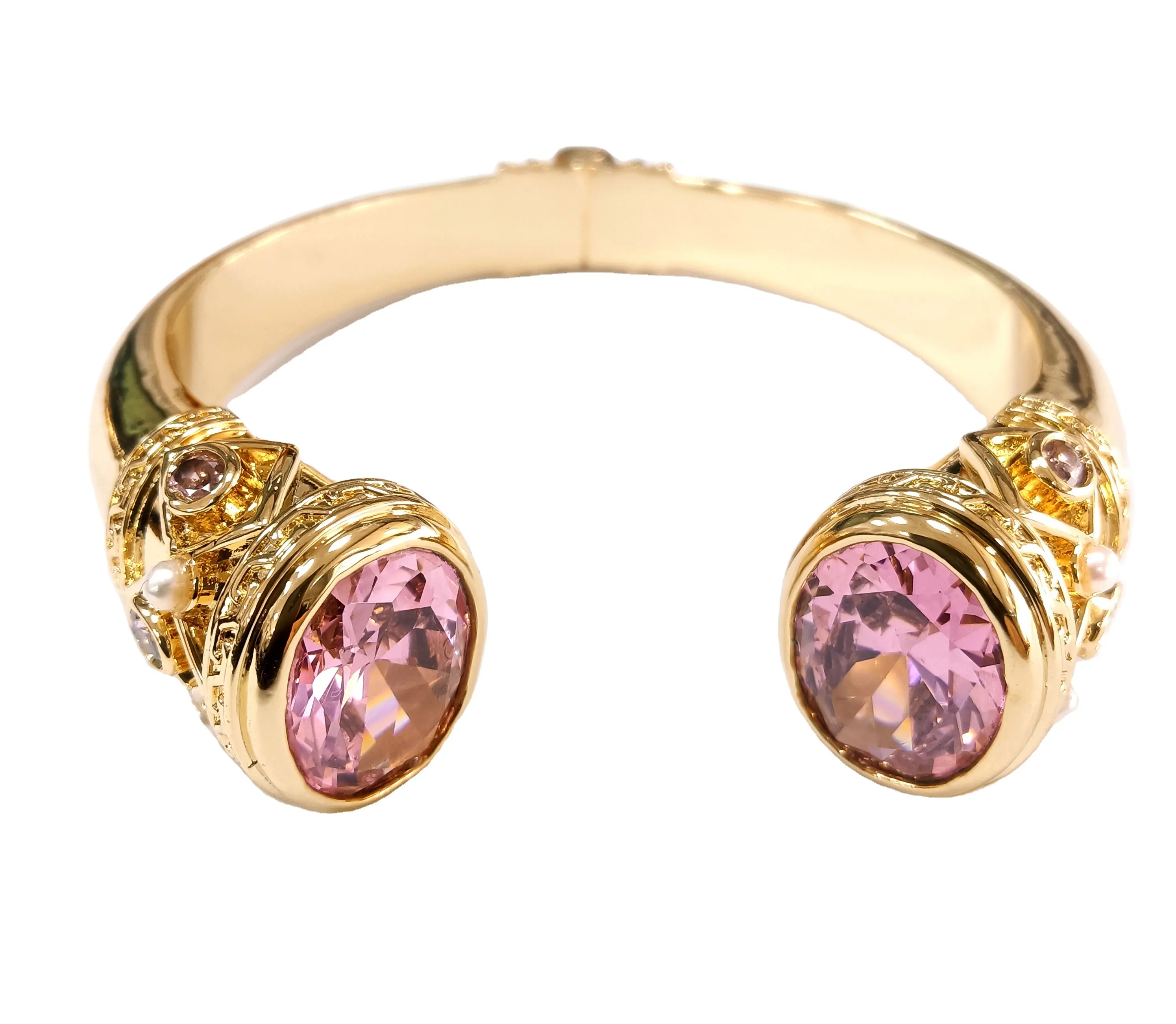 Brass Bracelet & Bangle với trắng CZ Stones trong 18K vàng mạ cuff trang sức với thạch anh tím hồng vàng đen Garnet Stones