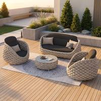 Ensemble de canapé et table basse en alliage d'aluminium pour l'extérieur - Meubles de jardin/patio/balcon, design pastoral campagnard, imperméable