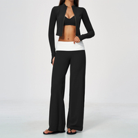 Ensemble de yoga 3 pièces grande taille à col en V, respirant, avec haut court à manches longues et leggings taille haute, séchage rapide et extensible