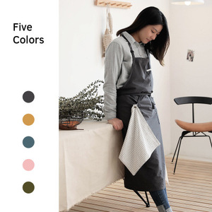 Tablier de cuisine coréen en lin nordique avec chiffon de nettoyage, en coton à motifs floraux pour la pâtisserie - Product Image 4