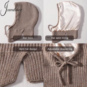 Jxwatcher Doux Cachemire Écharpe à <span class=keywords><strong>Capuche</strong></span> avec Doublure en Soie, Cagoule Unisexe Crâne Personnalisée, <span class=keywords><strong>Bonnet</strong></span> d'Hiver en Maille Doublé Satin pour Femme - Product Image 5