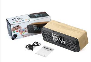 Đồng hồ báo thức kỹ thuật số chất liệu vân gỗ di động kết nối không dây radio âm thanh đa phương tiện stereo hai kênh - Product Image 3