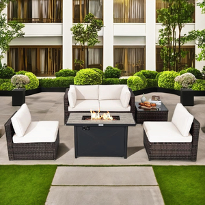 Waterproof Outdoor Wicker Furniture <b>Set</b> PE Rattan <b>Cube</b> Dining With Large Glass Dining Table For Yard - Product Image 3