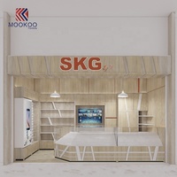 Étagère murale moderne pour lunettes de soleil personnalisées avec éclairage LED pour les centres commerciaux et les magasins de détail - Matériaux en métal/verre/bois, montage facile