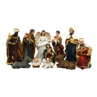 Crèche de Noël 38cm Mangeoire Scène de la Nativité Figurines Maison Catholique Résine Peinte Ensemble Nativité Jésus Enfant Crèche