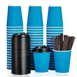 8oz 12oz 16oz Disposable Hot Coffee Cups Premium Quality Triple Wall Insulated Ripple Paper Cup