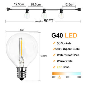 15M/50 LED Lumières G40 Jardin Guirlande Festoon Lumières Étanche Patio Fée Chaîne Pour La Fête De Mariage En Plein Air Décorer - Product Image 2