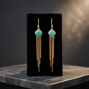 Boucles d'oreilles pendantes unisexes tendance en chrysoprase, argent sterling 925 plaqué or 14 carats, forme coussin, pour anniversaire - Product Image 3