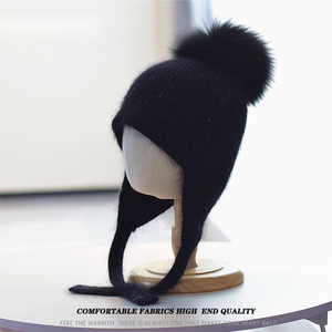 <span class=keywords><strong>Bonnet</strong></span> en laine angora tricoté sur mesure pour <span class=keywords><strong>femme</strong></span> avec strass et <span class=keywords><strong>pompon</strong></span> en fourrure - Motif uni, idéal pour le ski et les voyages - Product Image 6